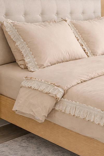 RİTMOHOME King Size Oversize Double Light Beige Frilly Scalloped Cotton Retro...