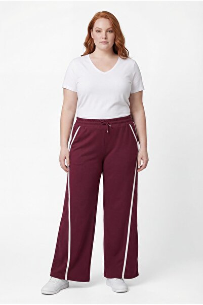 Verdavia Women's Plus Size Extra Comfortable Fit Striped Burgundy Sweatpants
