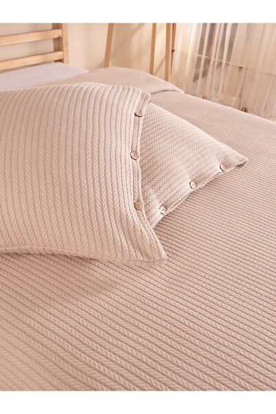 Cottonest غطاء سرير منسوج من قماش بيكيه مفرد مع وسادة