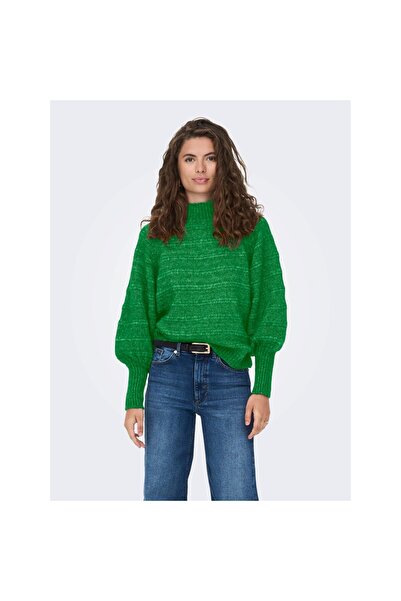 ONLY Pulover de damă verde cu mânecă cu balon cu gât rotic 15259528