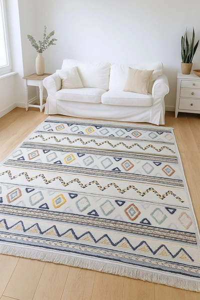 BLGHOME İSKANDİNAV MOTİFLİ RENKLİ BAKLAVA DESEN TASARIM MODERN HALI DEKORATİF...