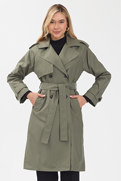 RESSHO Kadın Kemerli Uzun Trençkot – Su Geçirmez, Astarlı, Oversize Model