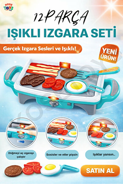 kosetoys Mangal Seti Işıklı Pilli Kız Erkek Şef Çocuk Oyuncak Izgara