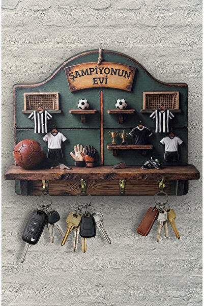 Time in a Tin 2D Ahşap Duvar Askısı Anahtarlık Retro Siyah Beyaz Forma Futbol...