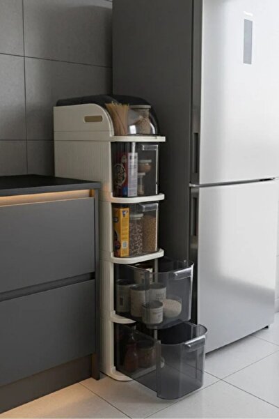 Piev Slim 5-Tier Drawer Rolling Kitchen Bathroom Cabinet White