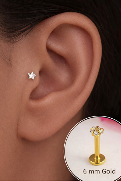 Sacce Scarves&Accessories Gold Çelik Yıldız Piercing 6 Mm Tragus Helix Kıkırd...