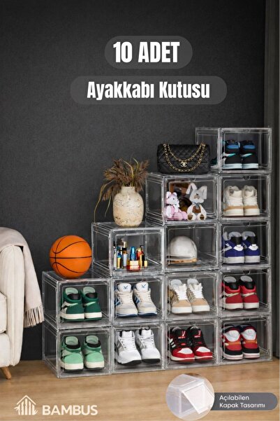 Bambus Şeffaf 10lu Çok Amaçlı Ayakkabı Kutusu Düzenleme Kutusu – Modüler Sakl...