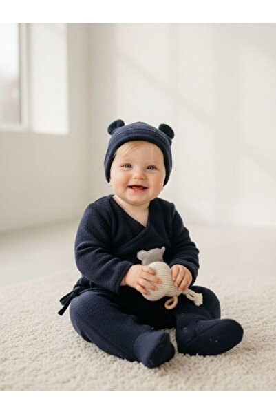 Zekids Kız Bebek Ayıcık Desenli Polar Kışlık Tulum