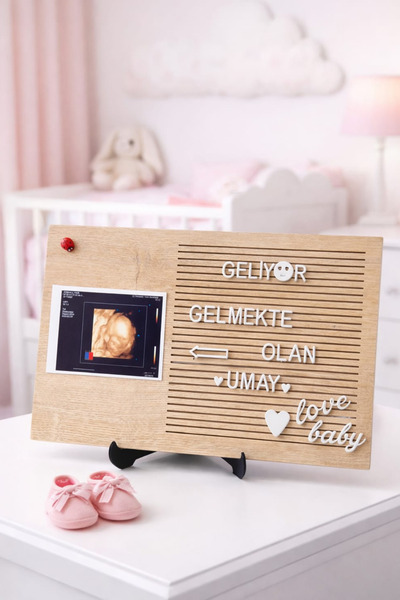 fikirstore Resimlikli Rustik Ahşap Mesaj Panosu Yazı Tahtası Ahşap Stantlı Be...