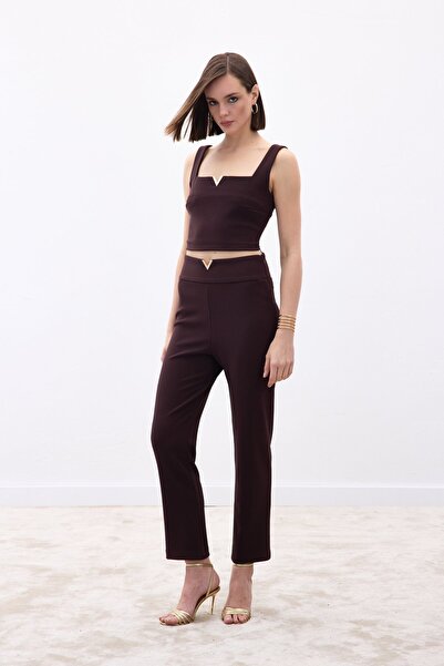 Sateen Pantaloni cu accesorii în talie - maro