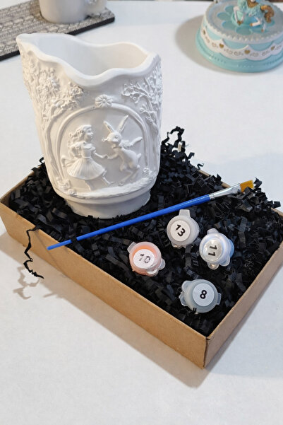 Denic Tasarım Taş Boyama Seti-Sihirli Tavşan kız-Boya-Fırça- Kalemlik-Biblo- ...