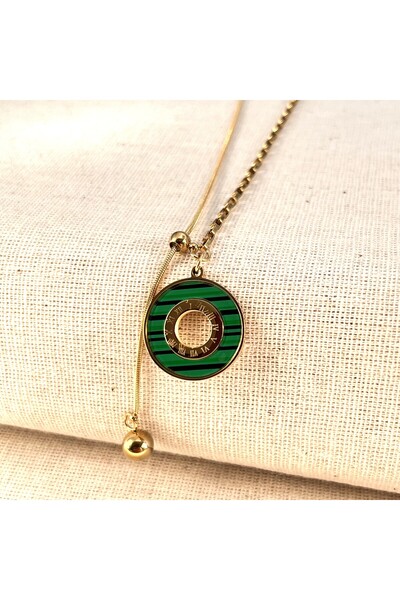 Siya Silver Roman Numeral Detailed Pearlescent Elevator Steel Necklace - Y Ne...