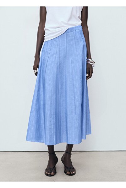 MANGO Woman Striped Linen Blend Skirt