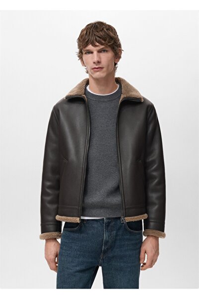 MANGO Man Kürklü deri görünümlü mont
