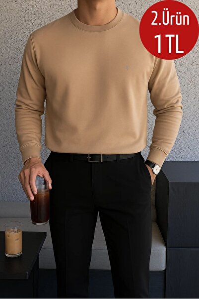 COMBİNE MİCHAİL Erkek Kışlık Salaş Basic Karamel Sweatshirt
