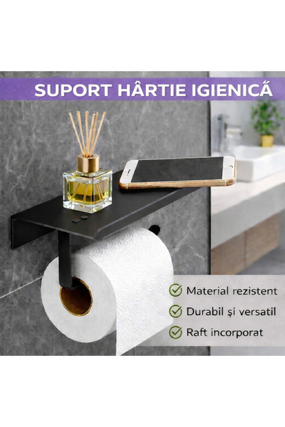 SMARTECH Suport hârtie igienică cu raft pentru telefon sau accesorii, alumini...