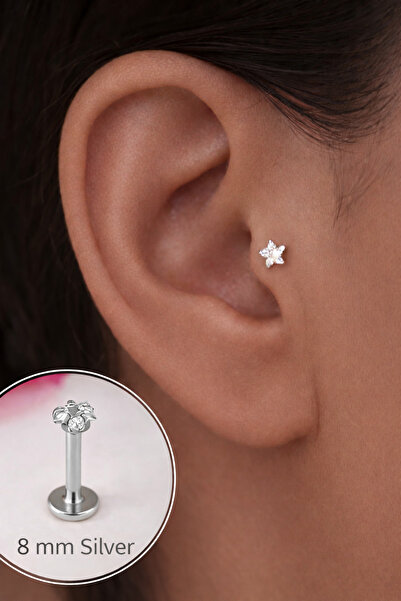 Sacce Scarves&Accessories Çelik Yıldız Piercing 8 Mm Tragus Helix Kıkırdak Conch