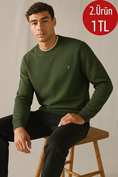 COMBİNE MİCHAİL Pánský zimní silný základní volný svetr khaki barvy