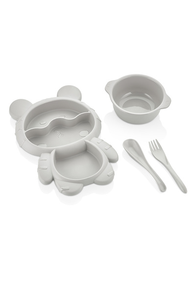 Leony Cute Teddy Bear 3-Compartment Bowl with Fork and Spoon Children's Baby Food Plate Feeding Container