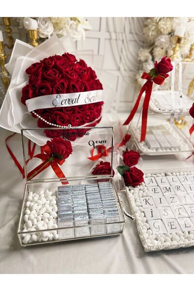 m ticaret Mega Kız İsteme Seti 156 Nişan Bohça Çikolatası Yüzük Kurdelesi 41l...