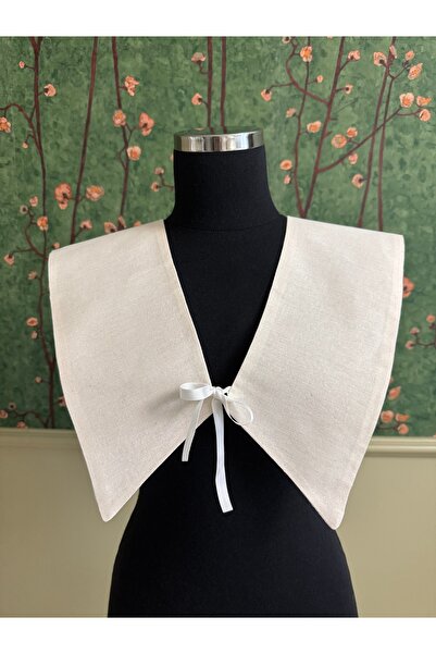 White Alamode Vintage Büyük Ham Keten Yakalık