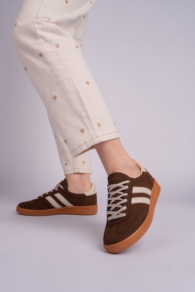ALFHA Suede Brown Thermo Sole with Beige Stripes on the Side, Orthopedic Insoles, Lace-Up Sports Shoes 88