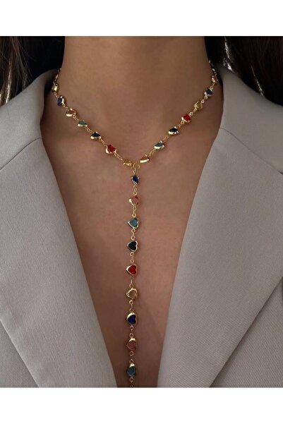 stravis Renkli Taşlı Kalpli Y Kolye