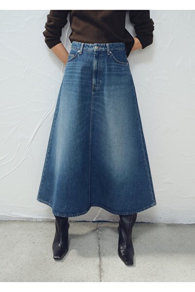 MANGO Woman Midi denim etek