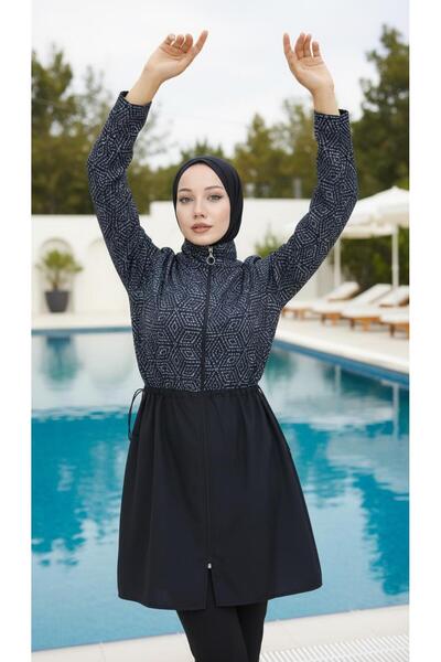 new ats Lamis Women's Fully Covered Patterned Hijab Swimsuit Set of 4 with Bo...