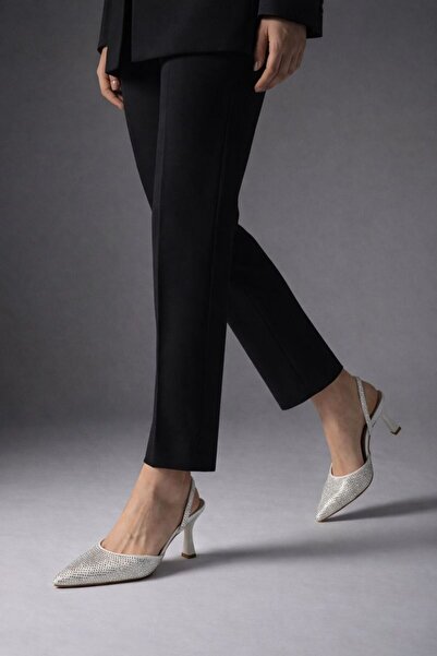 Beyond Women's Silver Beaded Detailed Pointed Toe Evening Dress Heeled Shoes ...