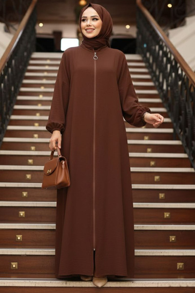 N.S NEVA STYLE Καφέ Φόρεμα Προσευχής Τζινάλα με φερμουάρ 73271KH