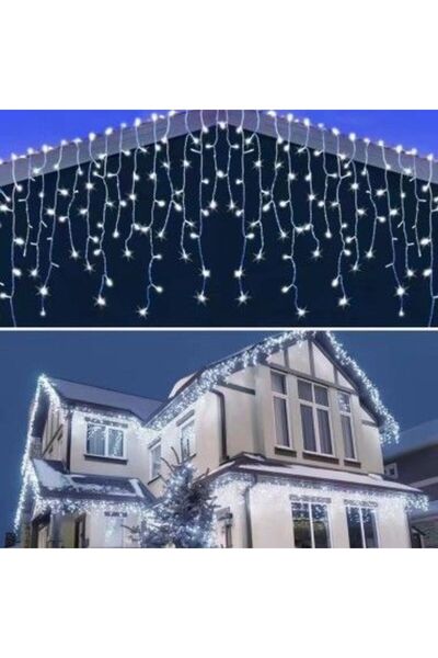 OEM Коледни лампички, тип ледена висулка със синя LED светлина, ресни, 96 све...