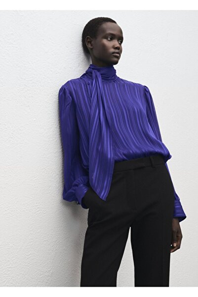 MANGO Woman Çizgili fular detaylı bluz