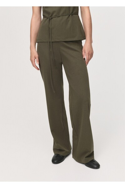 MANGO Woman Beli bağcıklı düz kesim pantolon
