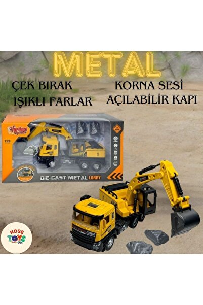 kosetoys Metal Çek bırak kepçe ekskavatör sesli ve ışıklı iş makinası