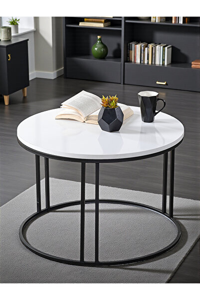 SEDAŞ LIVING UNITS Salon Orta Sehpa BEYAZ Suntalam (SİYAH) Metal Ayak Orta Sehpa