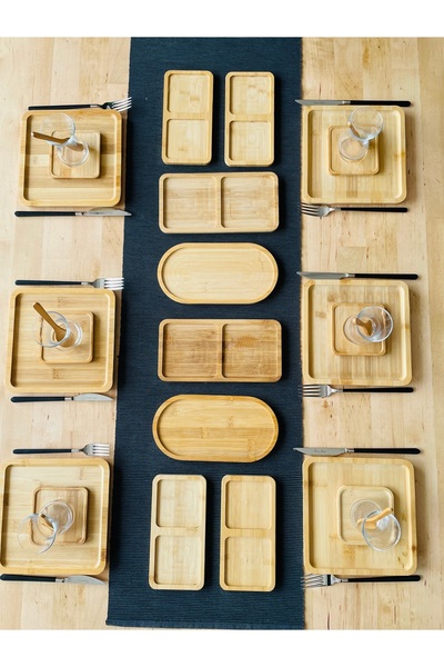 CASA DE BELLA Bambu 20 Parça Kare Servis Tabaklı 6 Kişilik Kahvaltı Takımı