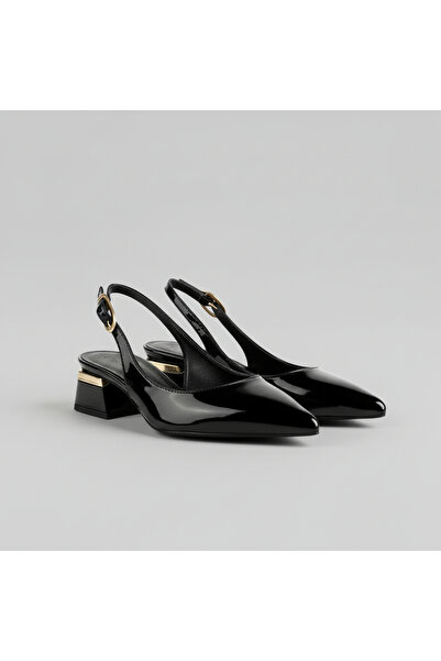 ALFHA Pantofi cu toc scurt pentru femei, din piele neagră, cu curele, sezon n...