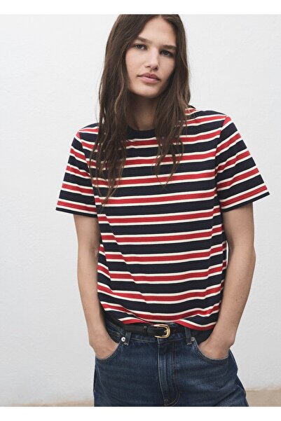 MANGO Woman Pamuklu çizgili tişört