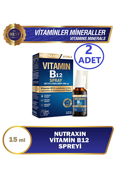 Nutraxin Vitamin B12 Sprey 2x15 ml (Metilkobalamin Formlu, Vegan, Hızlı Emili...