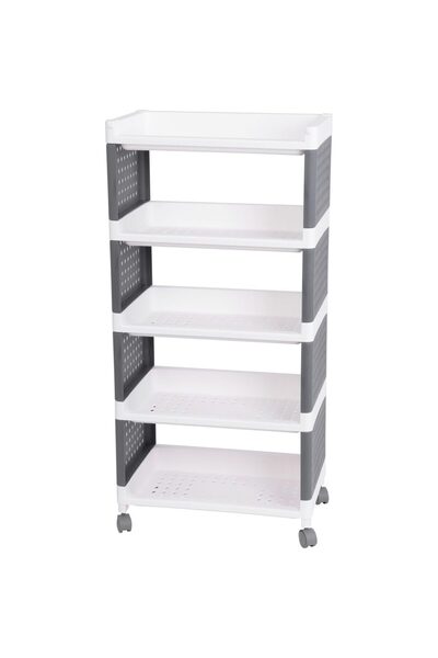 Mercaton Plastic Cabinet/Shelf, MagicHome, on wheels, 5 shelves, gray and whi...