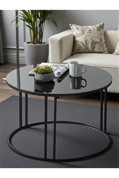 SEDAŞ LIVING UNITS Salon Orta Sehpa Siyah Aynalı Temperli Cam (SİYAH) Metal A...