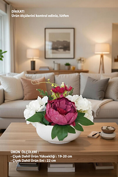 adresiburasi Beton Kase Model Saksıda İri Şakayık ve Zambak  Masa Çiçeği Bord...