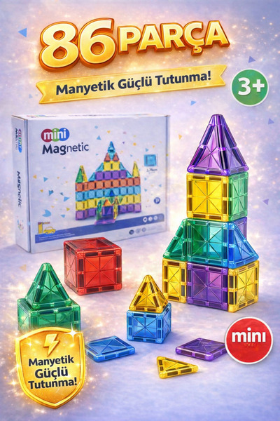 ZİVENTA MİNİ Manyetik Yapı Blokları Çocuklar İçin Renkli 3 Boyutlu 86 Parça M...