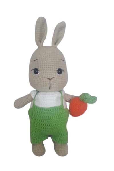 OYUNCAKPARK Yeşil Tulumlu Havuçlu Bal Yanak Tavşan Amigurumi Organik Oyuncak