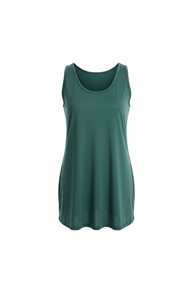 Moda Banuş بلوزة بدون أكمام من القماش المشروط بحزام سميك باللون الأخضر البترولي