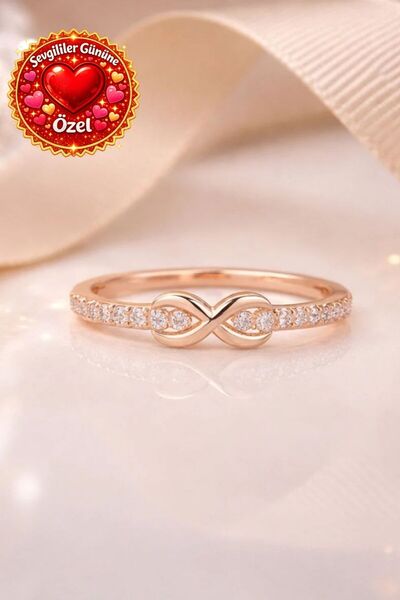 Siset Gümüş 925 Ayar Rose Kaplama Sıra Zirkon Taşlı Sonsuzluk Gümüş Yüzük