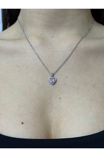 AXXION Çelik Kalp Kırmızı Taşlı Kolye