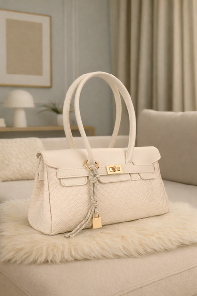 NOTHING Women's Cream Braided Leather Belted Charm Detailed Covered Hand and ...