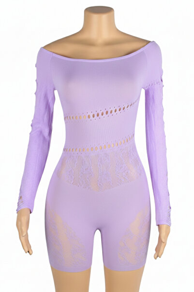 Lingerie and Fashion Style Long-Sleeved One Shoulder Sexy Mesh Bodystocking